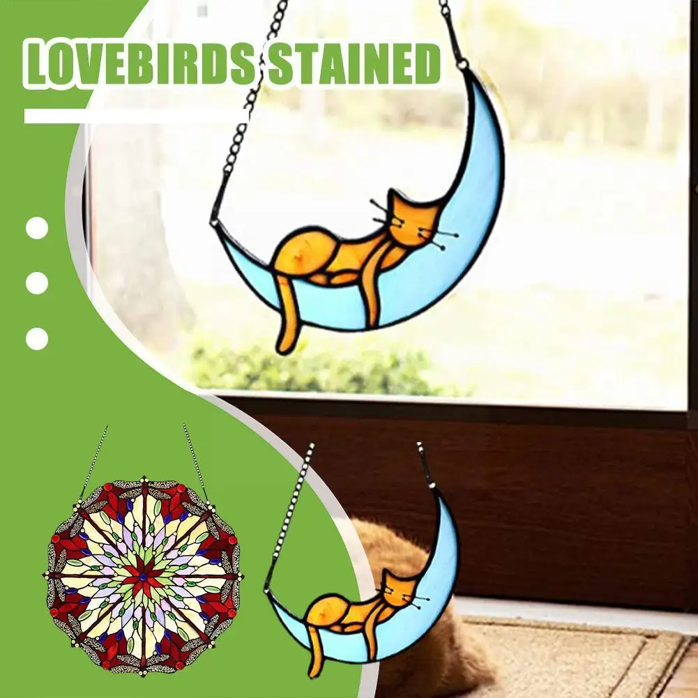 

Lovebirds Stained Color Love Bird Pendant Easter Gift Decoration Wall Decor Painting Decoration Red Bird Window Home M7u6