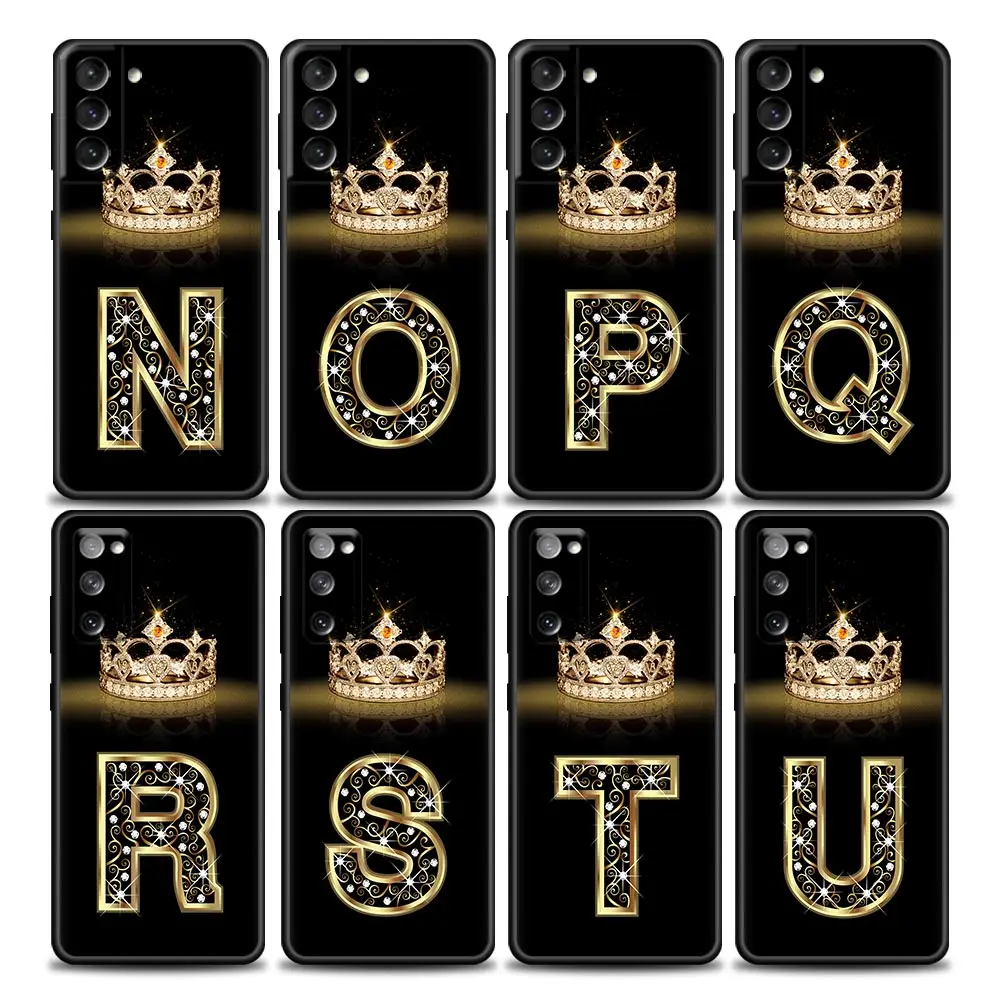 

Fashion Diamond Crown Letter N-Z Samsung Case for Galaxy S7 S8 S9 S10e S21 S20 Fe Plus Note 20 Ultra 5G Soft Silicone
