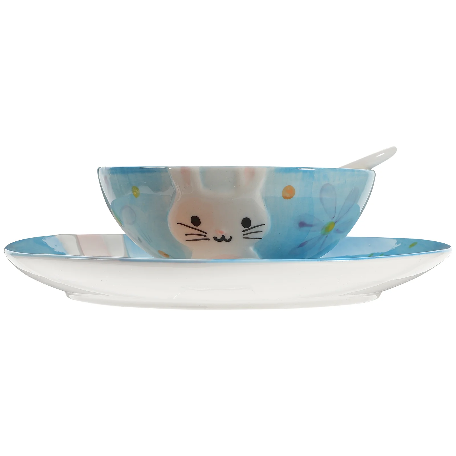

1 Set Lovely Dishware Reusable Plate Set Cartoon Plate And Bowl Ceramic Bowl Spoon Indoor Plate Set