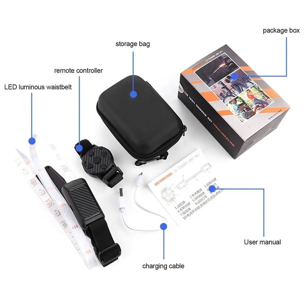 

LED Reflective Belt High Visibility Security Light with USB Charging for Cycling Running Climbing Remote Control Waistbelt Lamp