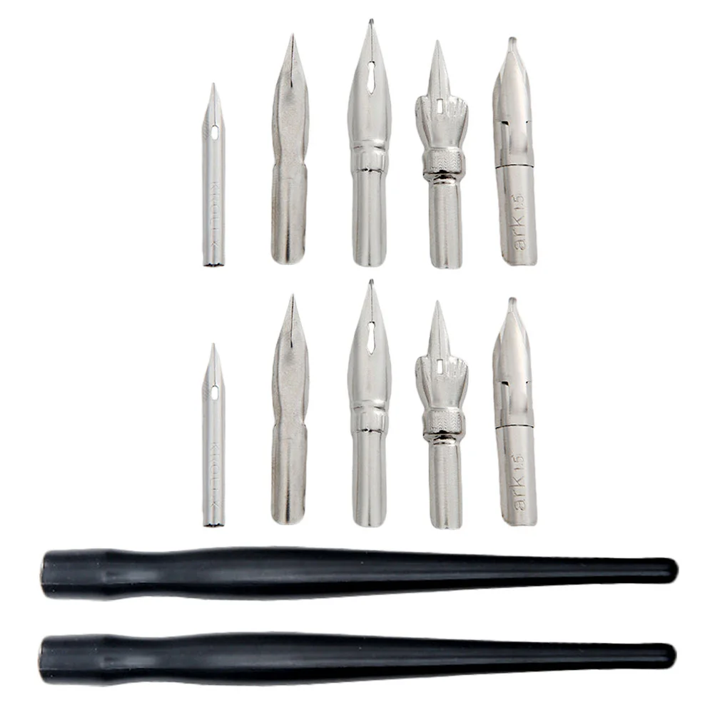 

2 Sets/12pcs Comic Pen Handle Dip Supplies Cartoon Nib Holder Drawing Accessories Penholder Metal