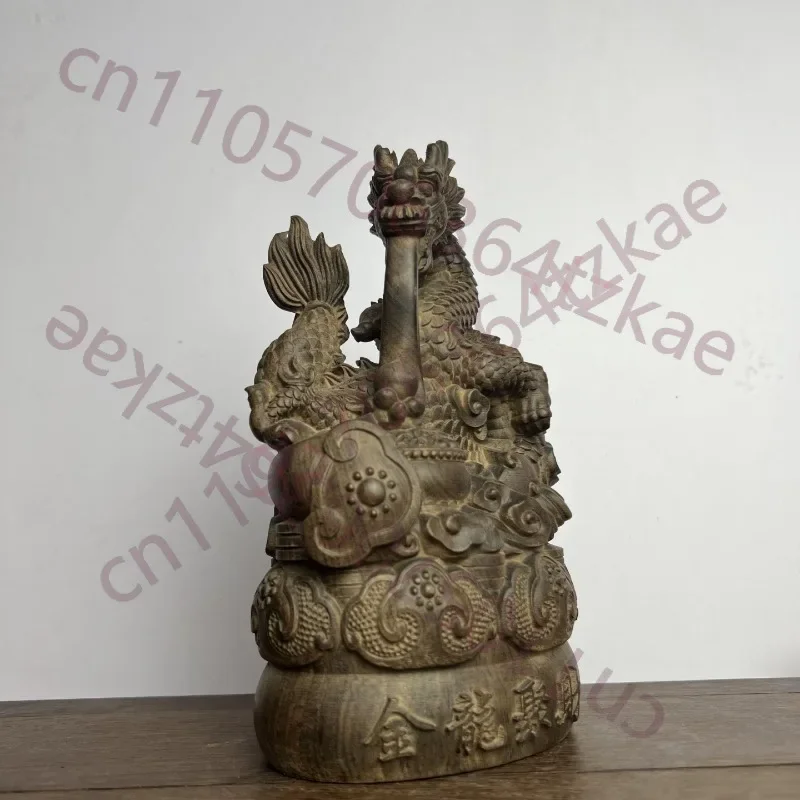 Фото Резная вручную статуэтка дракона из агарового дерева - 7,87 x 4,33 дюйма, китайская скульптура дракона, фигурка дракона Фэн-шуй для привлечения богатства, для домашнего декора №3