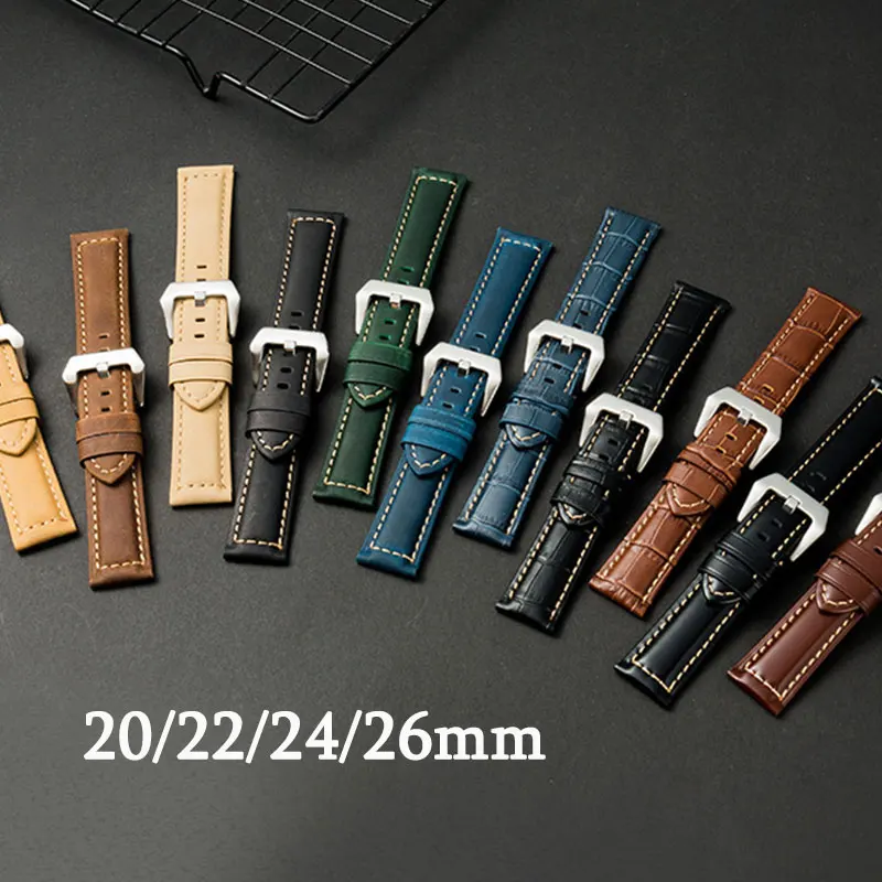 

Crazy Horse Cowhide Men Women's Bracelet For Panerai Watch Universal Wrist Strap 20mm 22mm 24mm 26mm Genuine Leather Watch Band