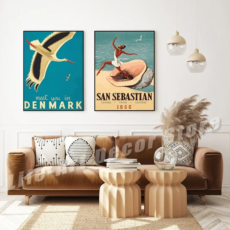 Винтажный Токио Дания Новая Зеландия Египет Капри Путешествия Плакат и Печать