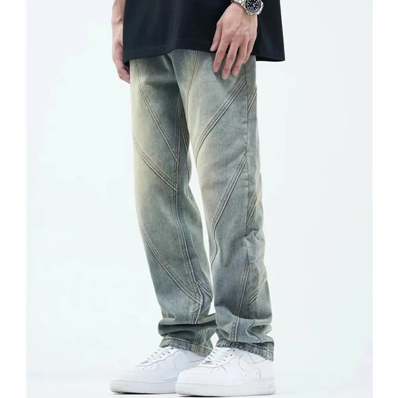 Streetwear Men 2022 Fashion New Pattern Vintage Recreational Blue Jeans Loose Straight Cylinder Broad Leg Trousers Autumn Female