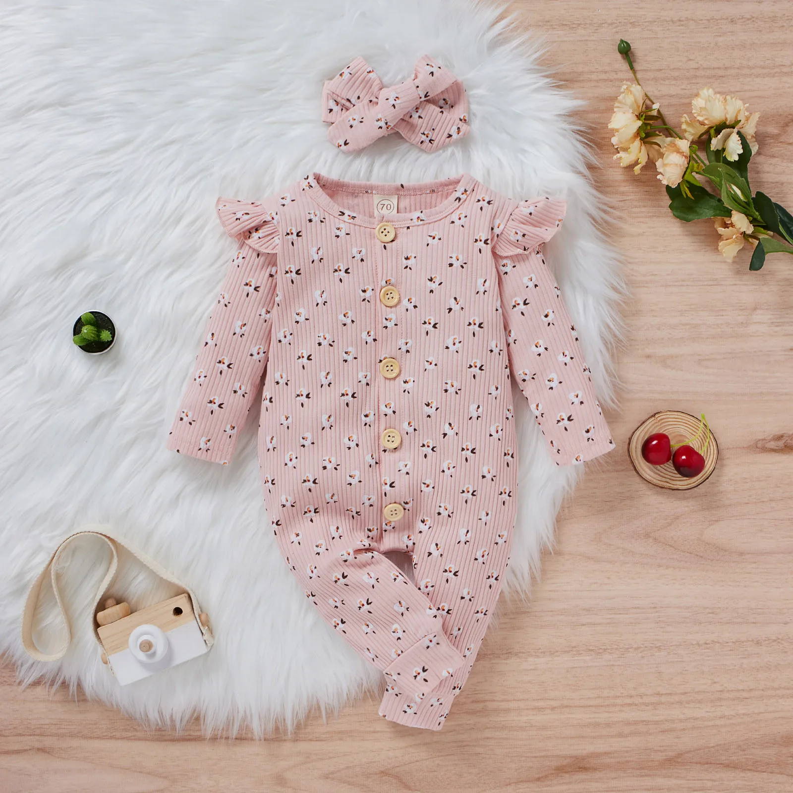 

Newborn Baby Girls Romper Cotton Long Sleeve Floral Print Jumpsuit Headband Sets Infant Girl Spring Autumn Clothing Bodysuit