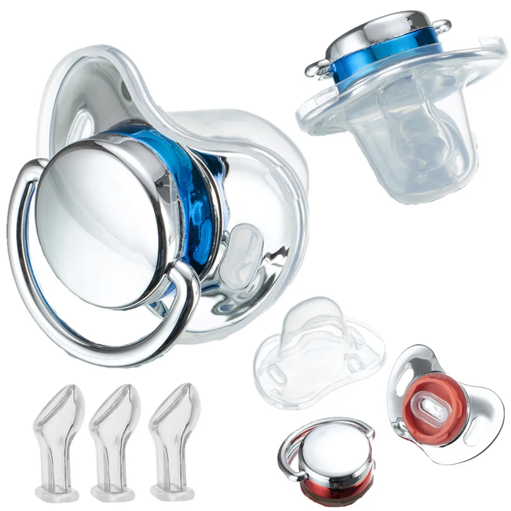 

Miyocar Luxurious Silver Pacifiers Bring 3 Replacement Silicone Teat Includes All Size for Boy and Girl Baby Shower Gift