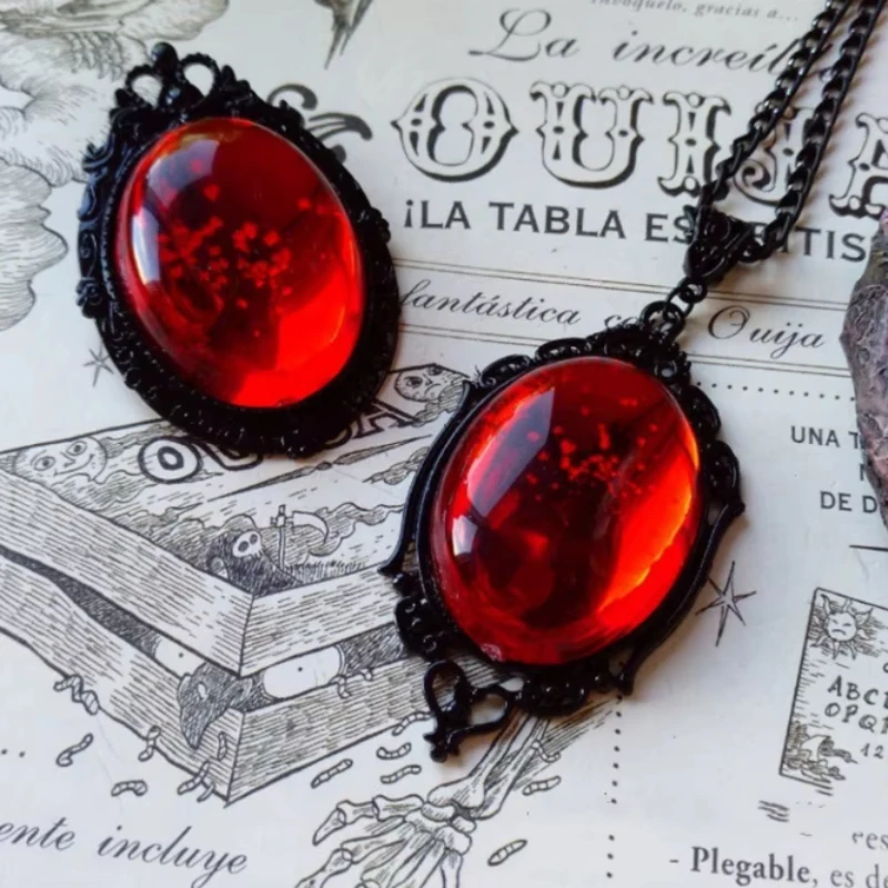 Готическое винтажное ожерелье красного цвета с подвеской в виде цветка камеи для