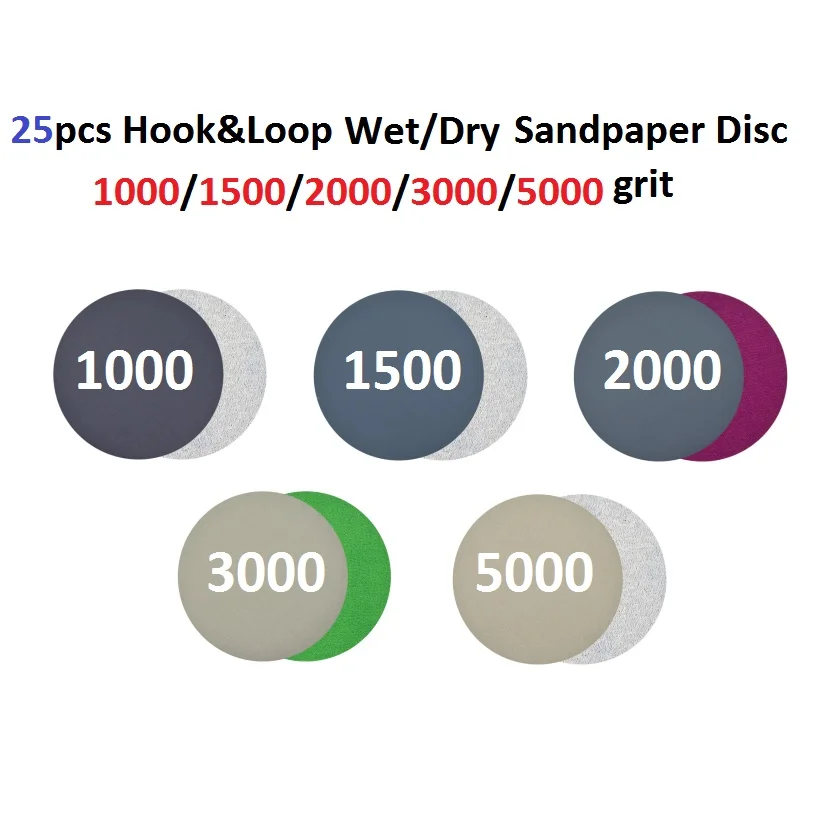 

25pcs 3inch Hook&Loop Wet/Dry 1000 1500 2000 3000 5000 Grit Sand Paper Discs Sanding Pad For Polishing Buffing Tools