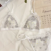 sex ultra thin bra and panty suit embroidered triangle cup underwear no steel ring bra set lace seamless hollow out brassiere