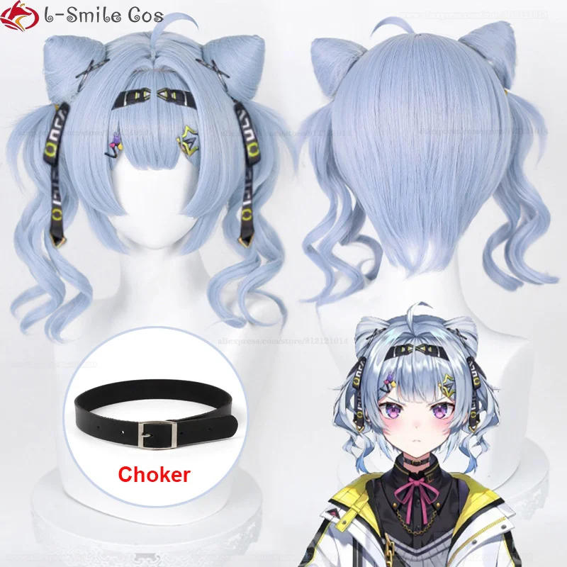 

Vtuber EN7 XSOLEIL Zaion LanZa Cosplay Wig 35cm Short Light Blue Purple Zaion Wigs Heat Resistant Hair Nijisanjien Wig + Wig Cap
