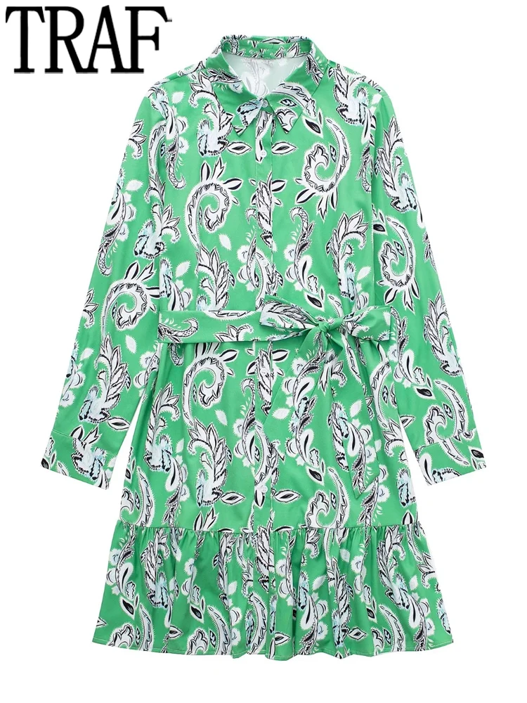 

Платье-рубашка женское летнее короткое с оборками и длинным рукавом