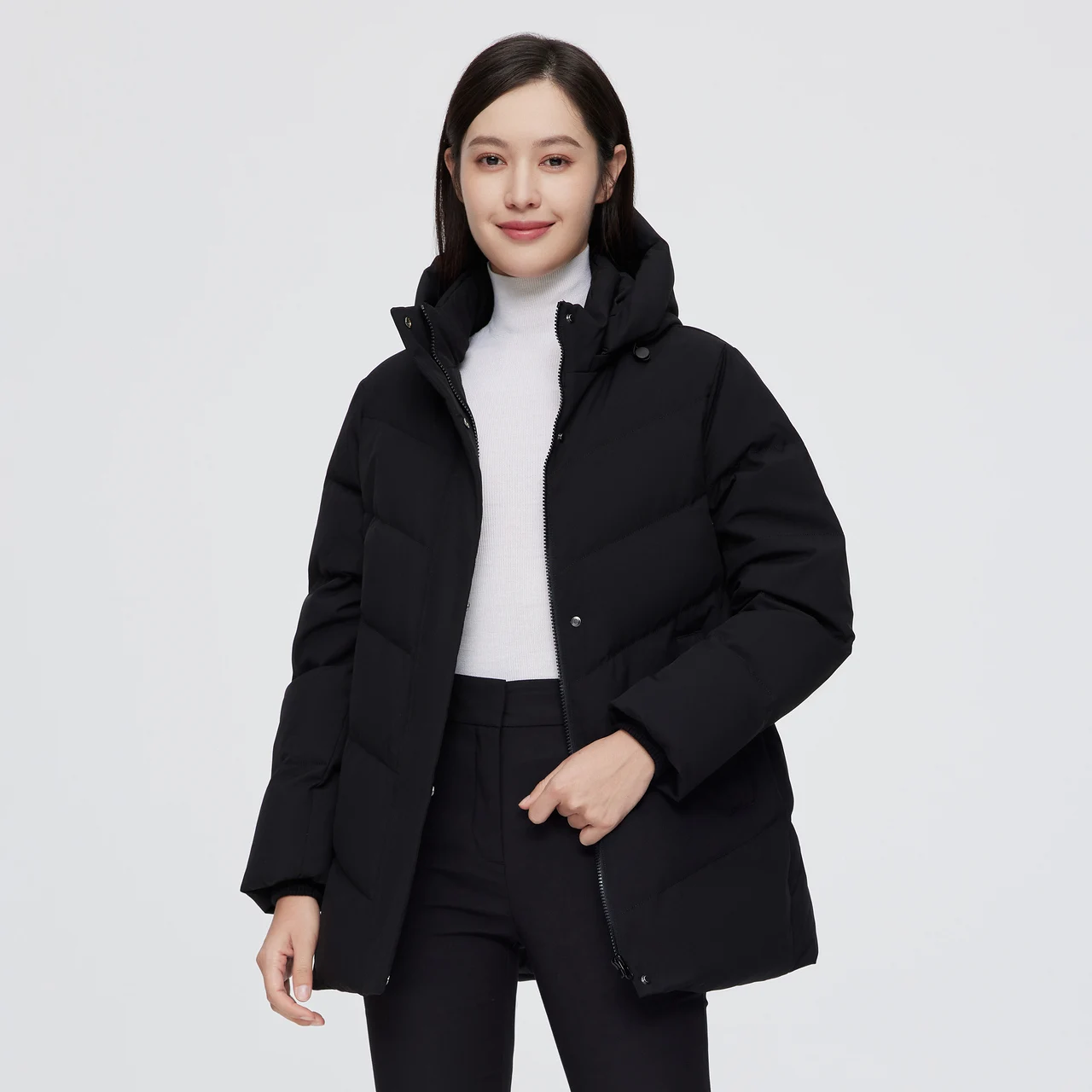 Зимнее пальто для женщин 2024 Модная приталенная пуховая куртка с капюшоном