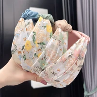 2022 new hairband printed cloth art headgear hair clip fashion able ethnic wide knotted ladies hairband