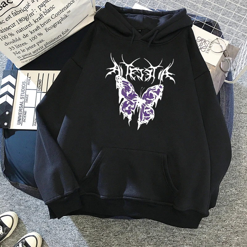 

Women Fashion Gothic Style Hoodie Butterfly Printed Ladies Sweatshirt Harajuku Hooded Aesthetic Hoodie Ladies Hoodie Streetwear