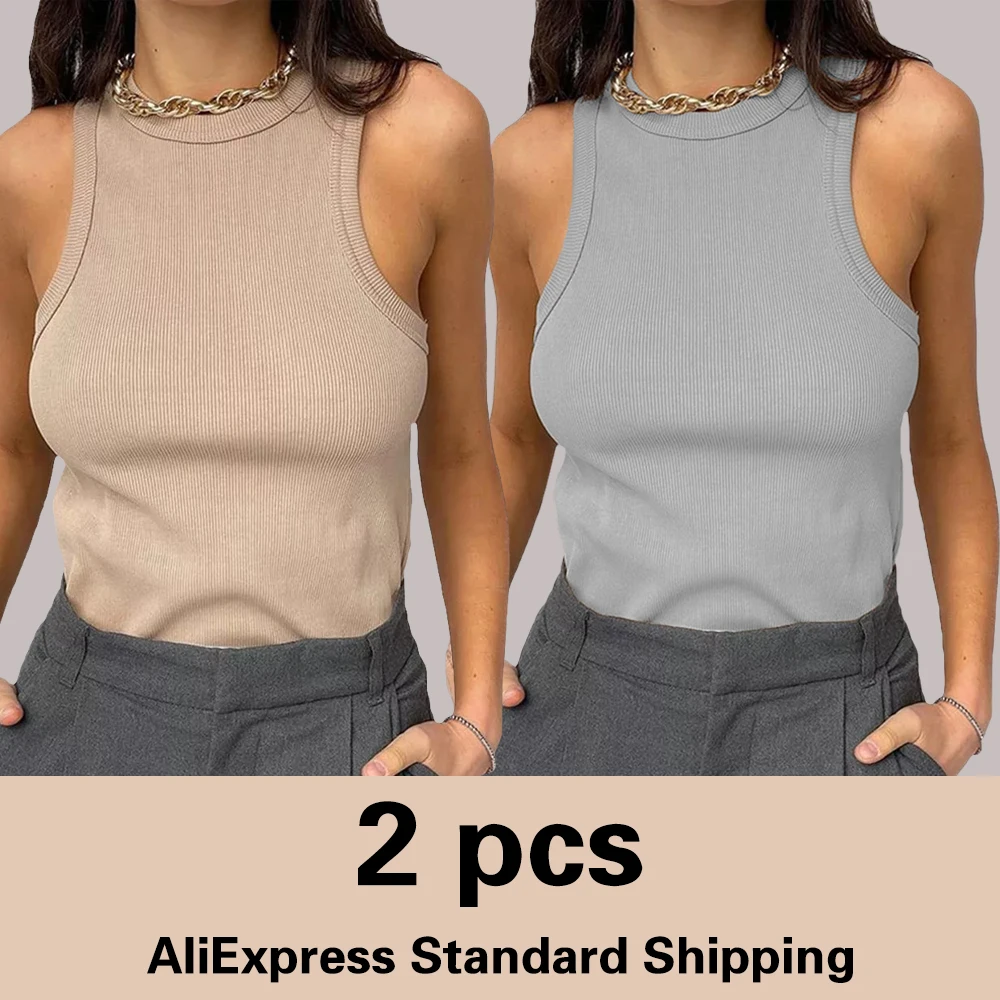 

Two Piece Y2k Sleeveless Tank Tops Tees Women Solid Casual Fashion Crop Top Ladies Sexy Backless Top Women Vest Street Croptop