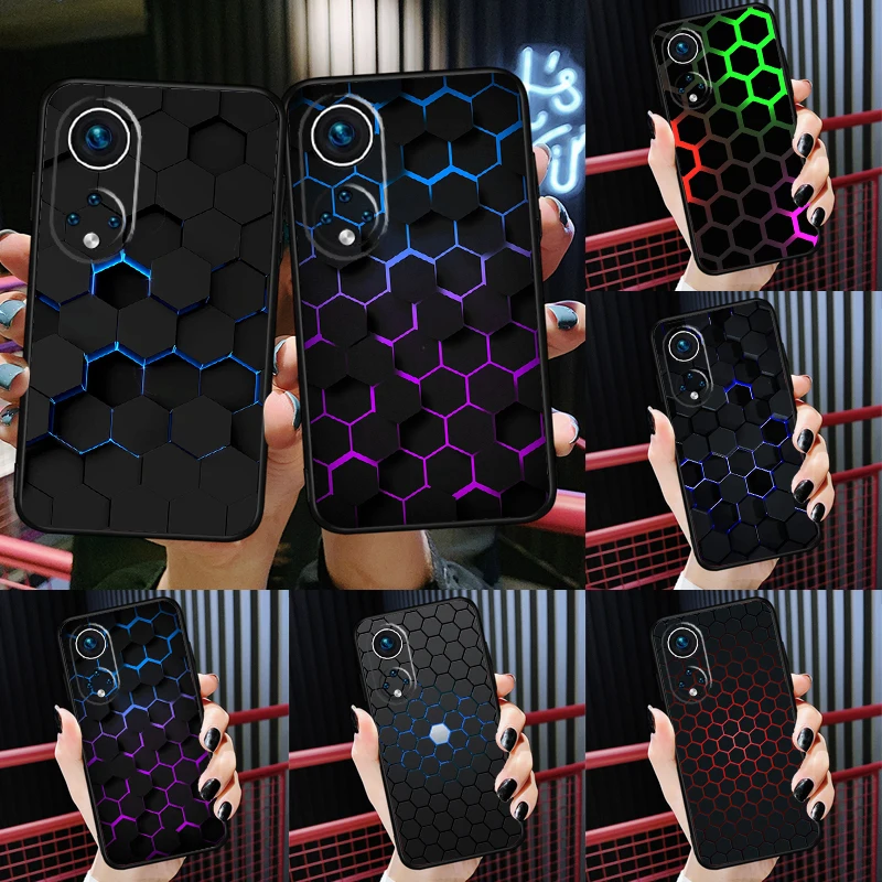 

3D Hexagonal Lights Case For Honor 50 Lite Cover For Huawei P50 Pro P20 P30 P40 Lite P Smart Z 2021 Nova 5T