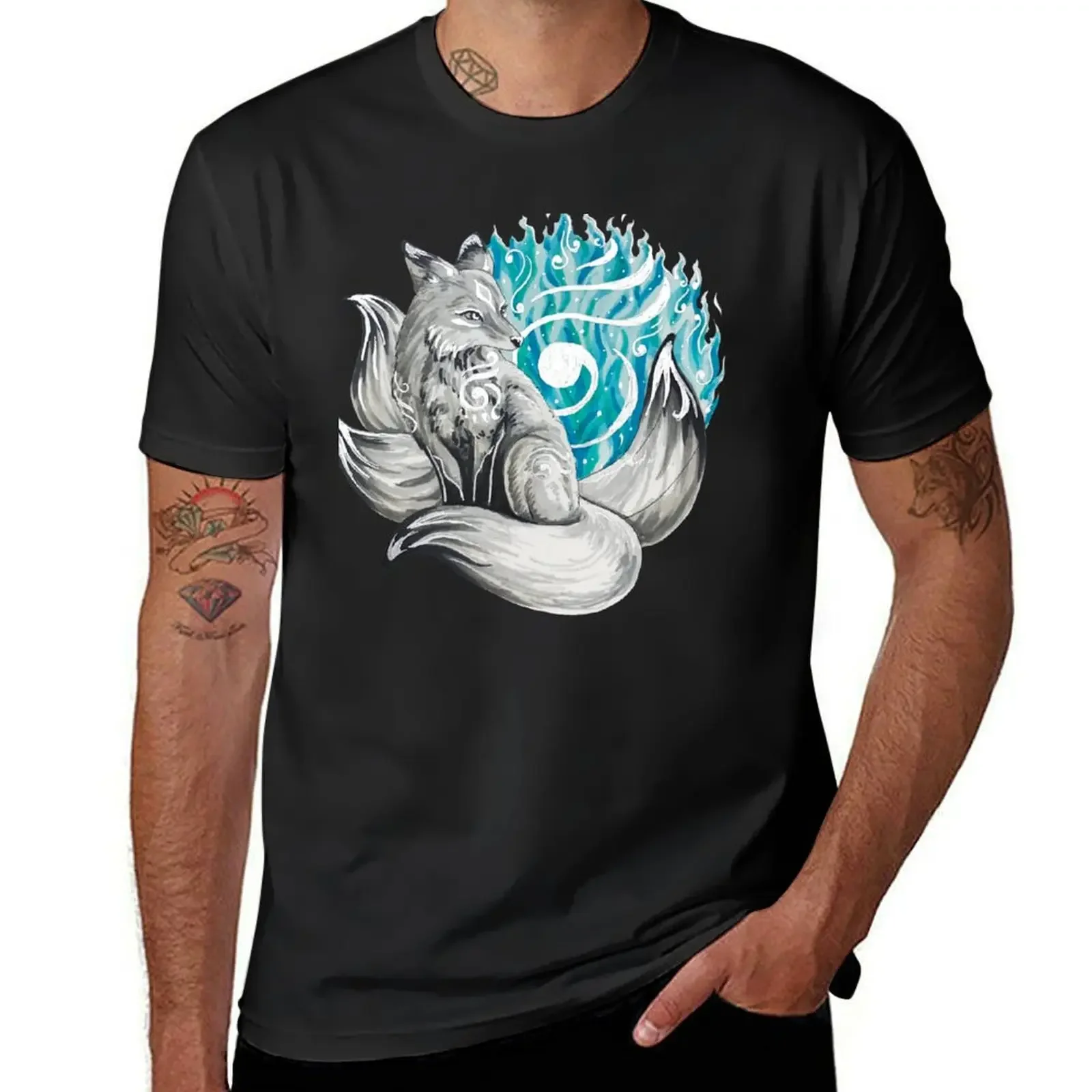 Футболка Fox Kitsune with Blue Foxfire больших размеров персонализированная футболка