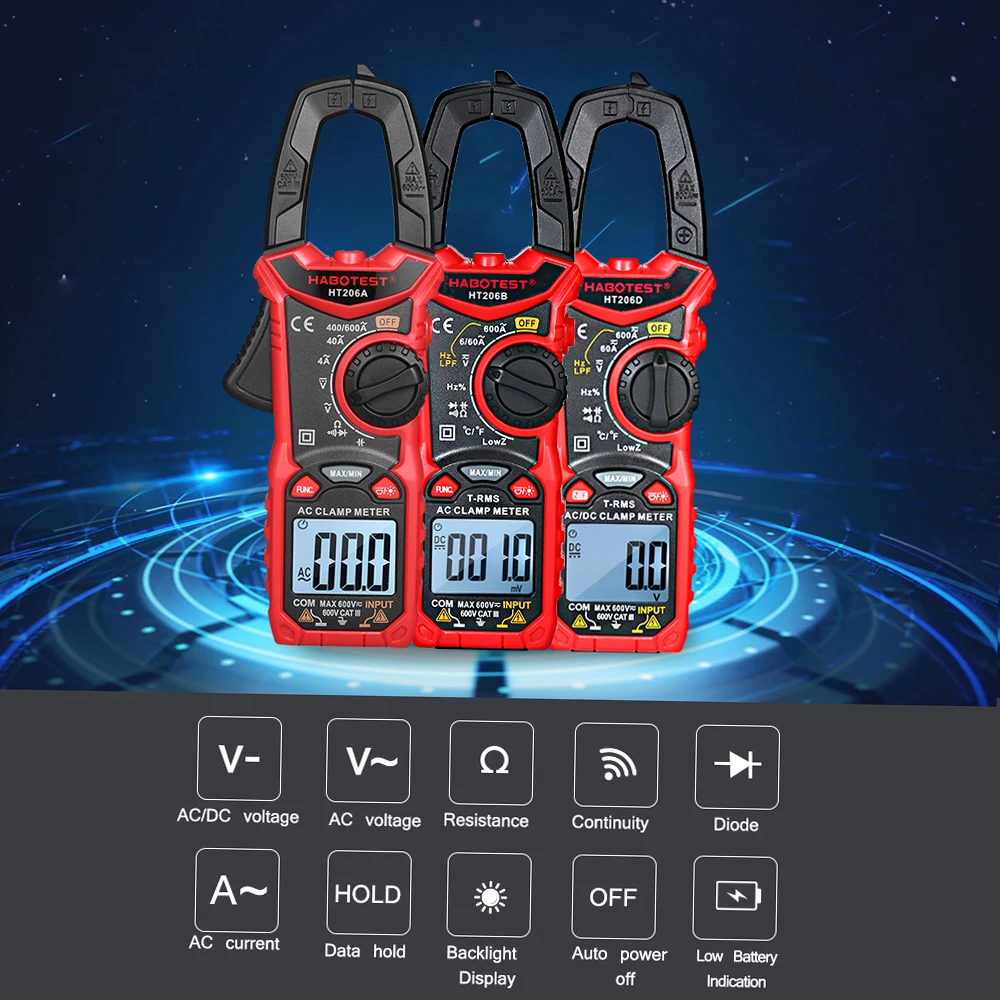 

AC/DC Digital Clamp Meter Measuring Clamp Multimeter Current Clamp Current, Frequency, Resistance NCV Digital Camp Meter