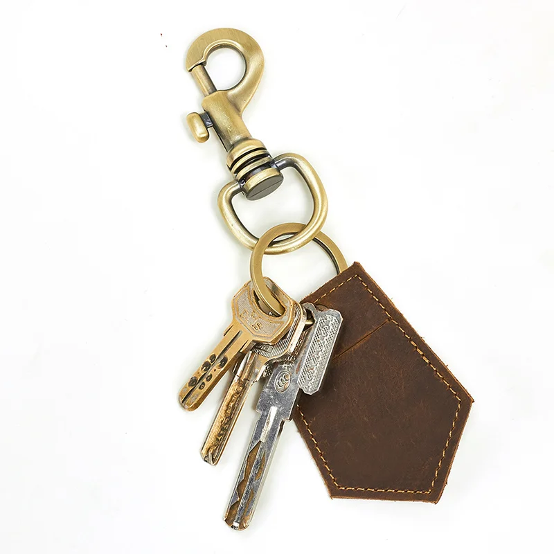 

Men Crazy Horse Cowhide Car Key Hook Holder Mini Coin Purse Genuine Leather Housekeeper Casual Token Keyring Keychain Key Holder