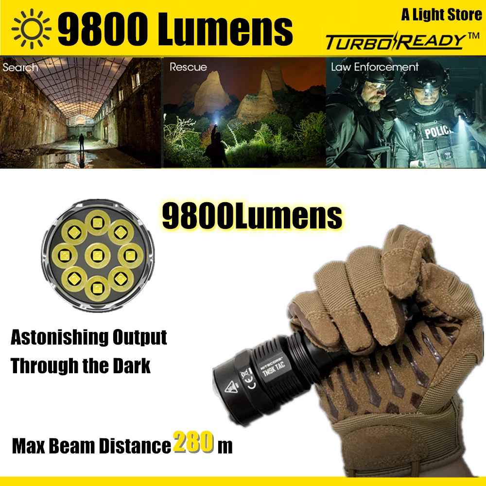 Оригинальный штатив NITECORE TM9K фонарик TAC 9800 Люмен CREE XP-L2 HD LEDs USB-C перезаряжаемый