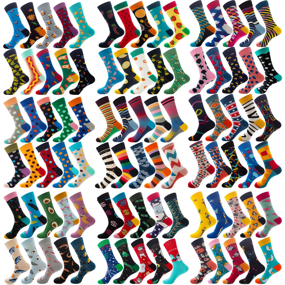 Funny Socks Cute New Autumn Diamond Men's Socks 10 Pairs Christmas Animal Fruit Socks Animal Dog Cat Food Dot Manufacturers