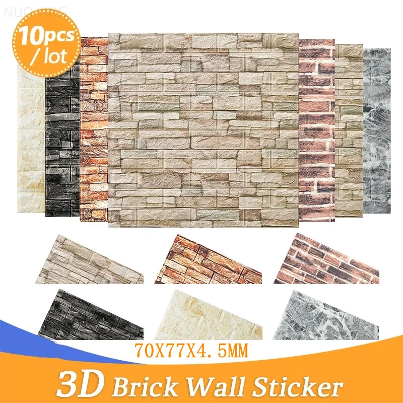 

10pcs 3D Peel and Stick Wall Stickers LivingRoom Bedroom Self Adhesive Imitation Brick Wallpaper Home Luxury Background Decor