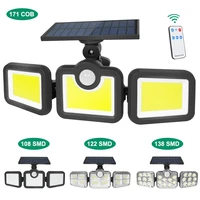 solar led motion sensor lights 171cob outdoor wall security lamp 3 modes waterproof adjustable head garden lighting with remote