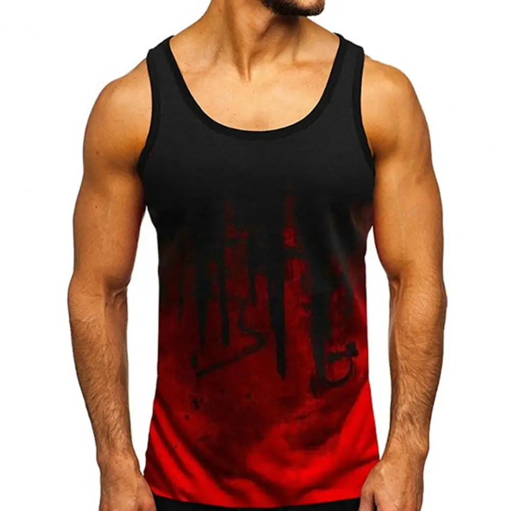 

Men Tops Chic Digital Pattern Loose Easy to Match Round Neck Summer Vest Male Clothing Sports Vest Men Vest