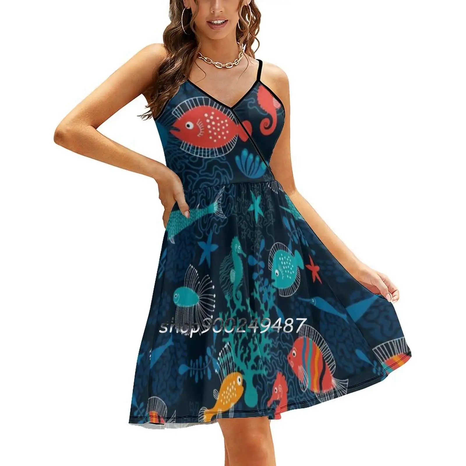 

Tropical Fish Under The Sea Sling Dress Sexy Dress Female High Waist Dresses For Women Ocean Fish Under The Sea Sea Life Sea