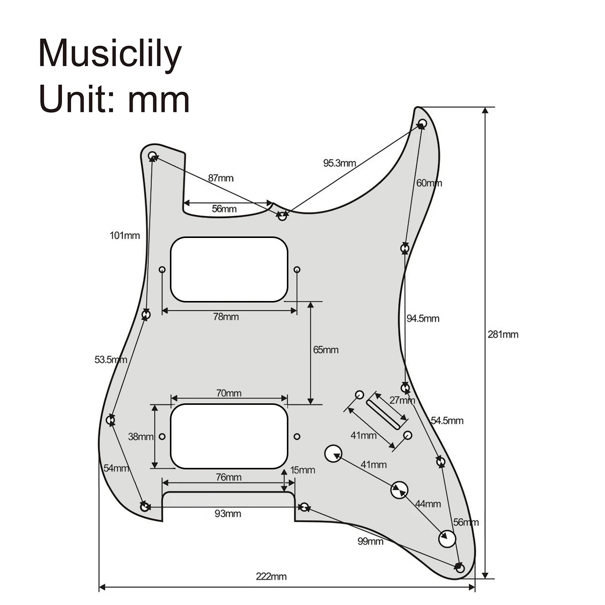 Musiclily Pro 11 отверстий круглый угол HH Strat Pickguard для американского/мексиканского