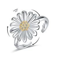 spinner rings for women 925 sterling silver open adjustable relieving stress stackable daisy rings anti anxiety jewelry gifts