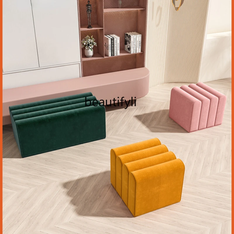 

yj Sofa Stool Living Room Home Square Stool Doorway Cloakroom Shoe Changing Stool Fabrics Foot Stool Bedroom Bed End Stool