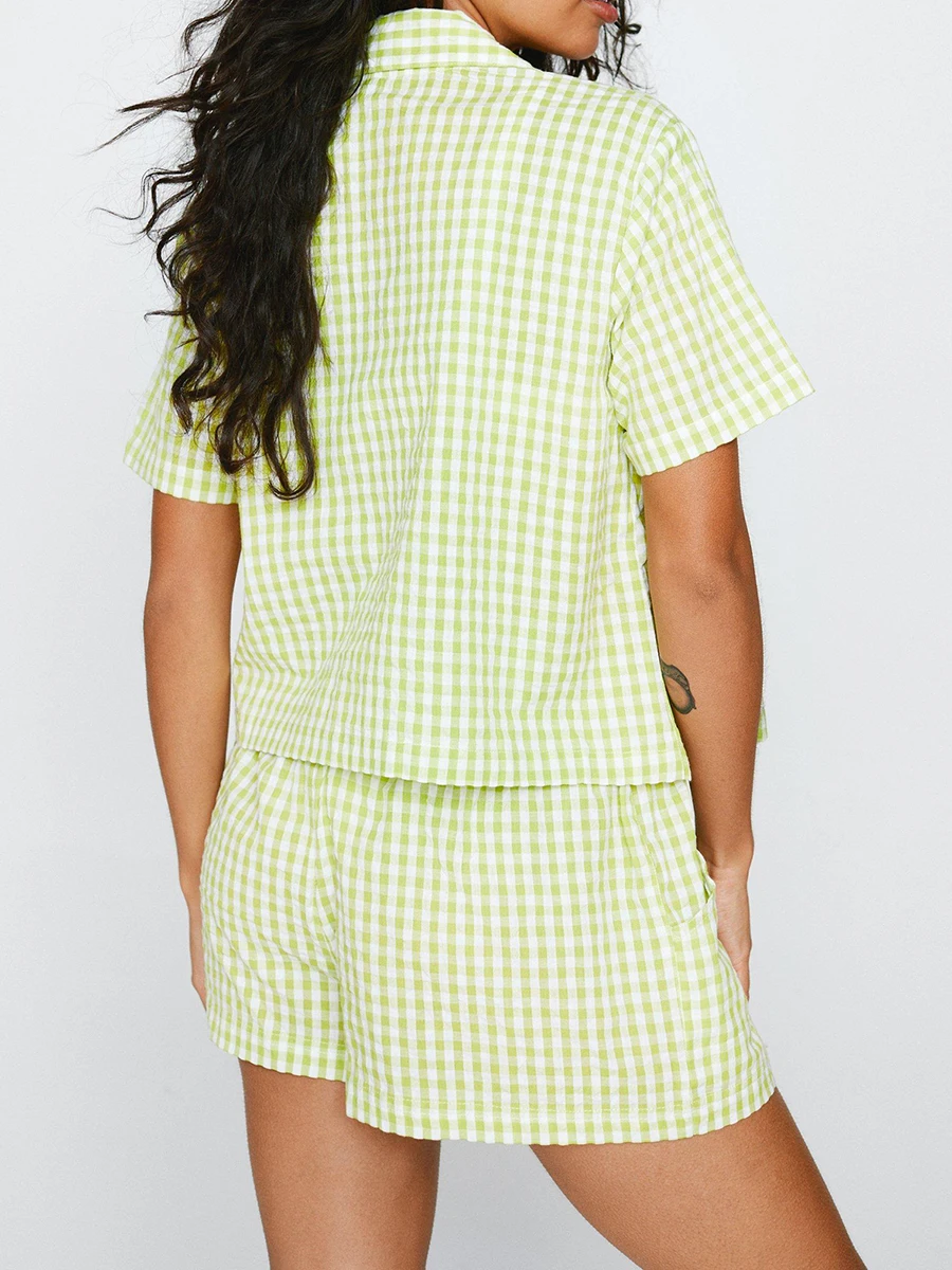 Новый пижамный комплект в клетку с шортами Женский из 2 предметов для отдыха