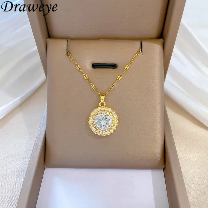 

Draweye Necklaces for Women Geometric Wedding Party Jewelry Korean Fashion Shiny Titanium Steel Vintage Pendant Necklace