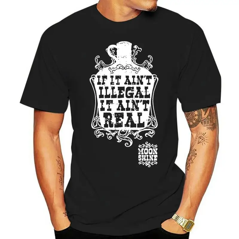 

Moonshine Men Casual Cotton T Shirts Fashion Crew Neck Tops Black Size S-3XL