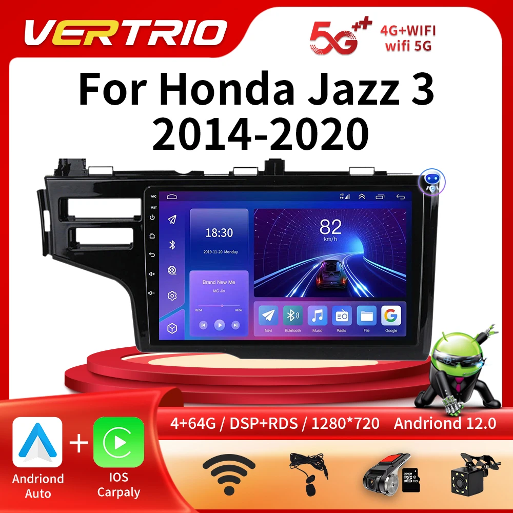 9'' Android 12 For Honda Jazz 3 2015 - 2020 Fit 3 GP GK 2013 - 2020 Car Radio Multimedia Player GPS Navigation 4G Carplay DVD 4G