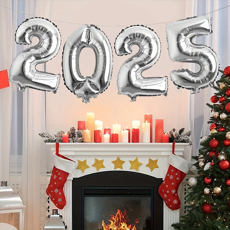 16-дюймовые новогодние фольгированные шары с номером 2025 года золотого цвета