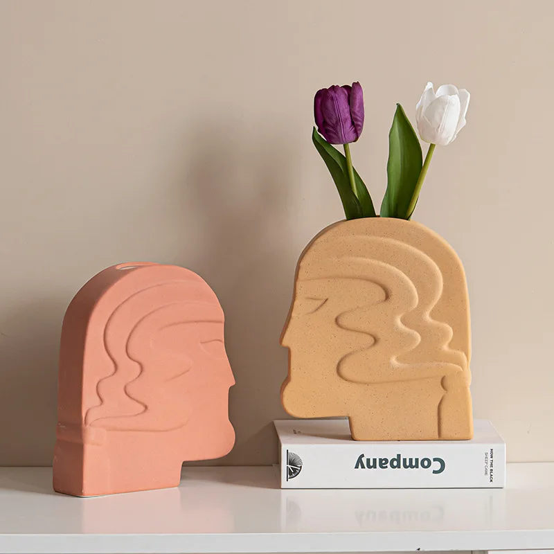 

Modern Ceramics Vase Nordic Abstract Human Face Statue Figurine Office Home Decoration Desktop Decor Handmade Crafts Sculpture