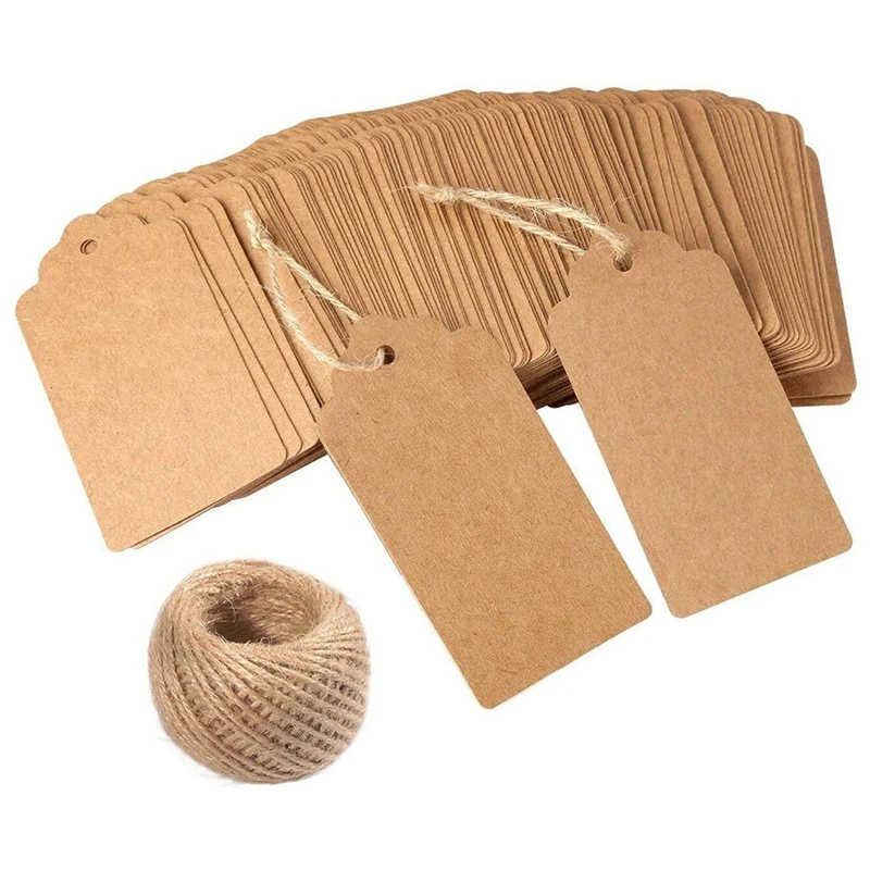 

98 Feet Natural Jute Twine And 200PCS Brown Rectangle Kraft Paper Gift Tags For Crafts & Price Tags Labels