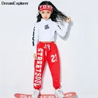 Комплект одежды для девочек, Свитшот и штаны в стиле хип-хоп, укороченный топ, Детские уличные костюмы из Искусственных Красных брюк, костюмы для подростков и джаза