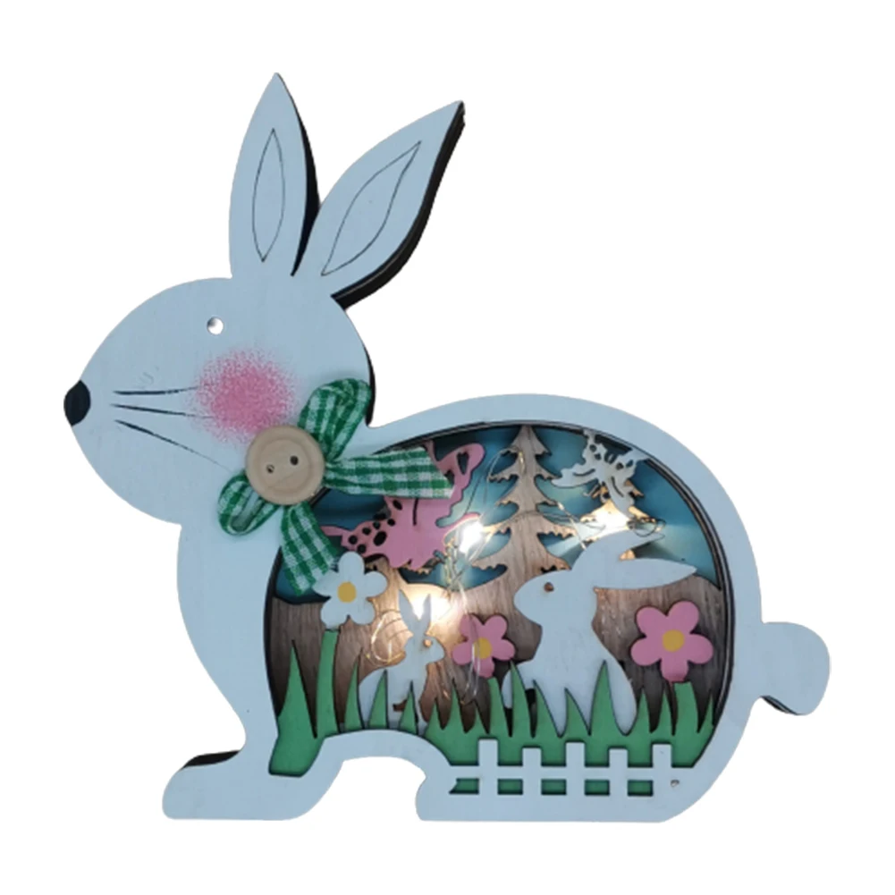 

2022 New Easter Decoration For Home Wooden Easter Bunny LED Light Easter Craft Easter Bunny Ornament Decor Easter Egg Decor Lamp