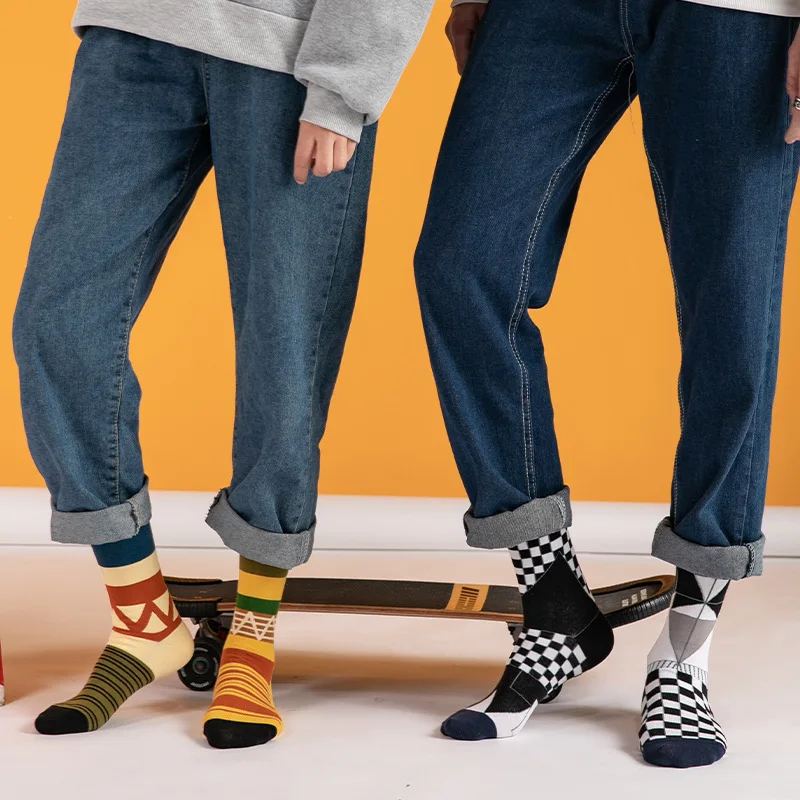 New product personality AB trendy socks irregular geometric pattern in the tube trendy men's cotton socks