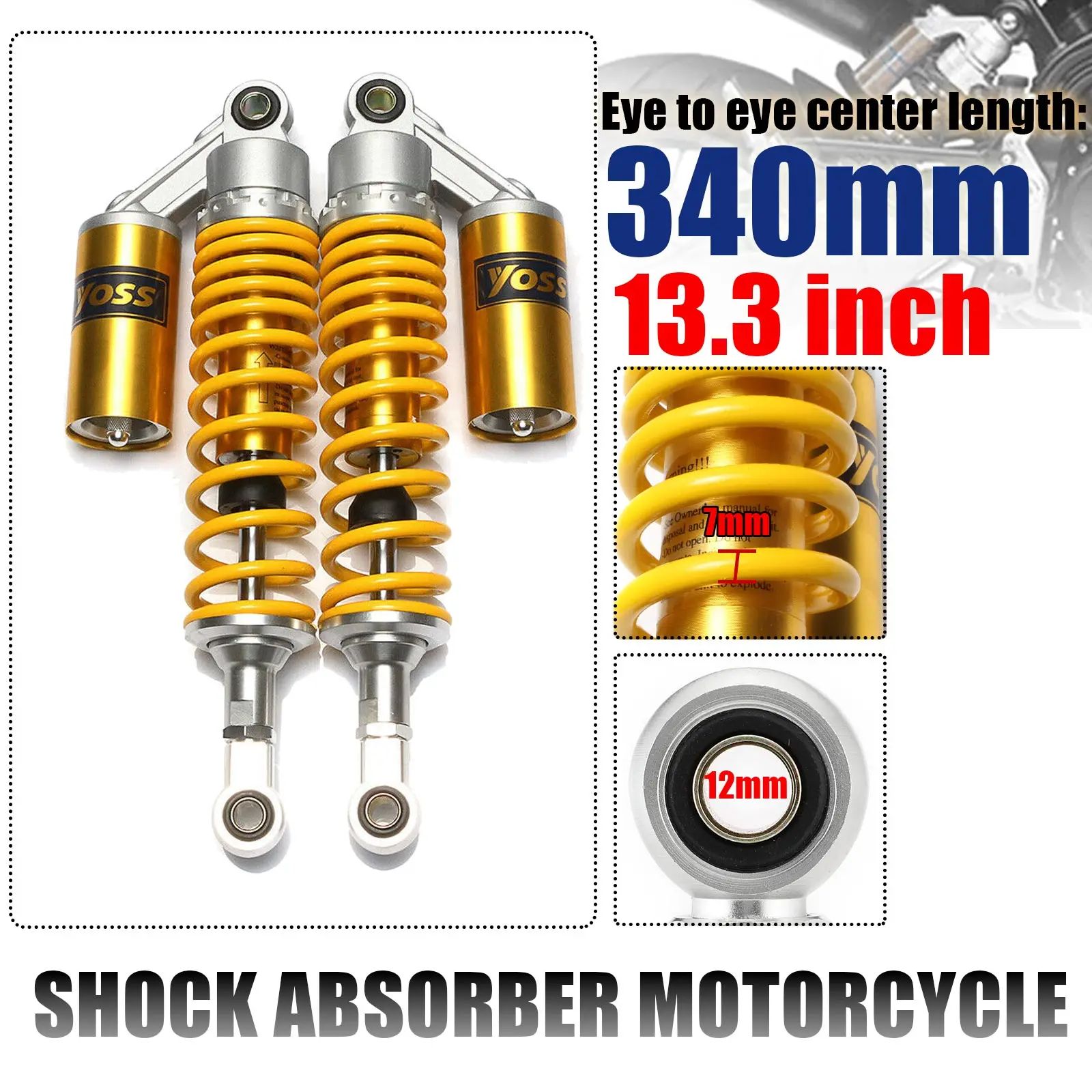 

340mm 13.3" Motor Bike Air Shock Absorber Motorcycle Rear Suspension Spring Protection Scooter Dirt Bike Gokart Light Quad ATV