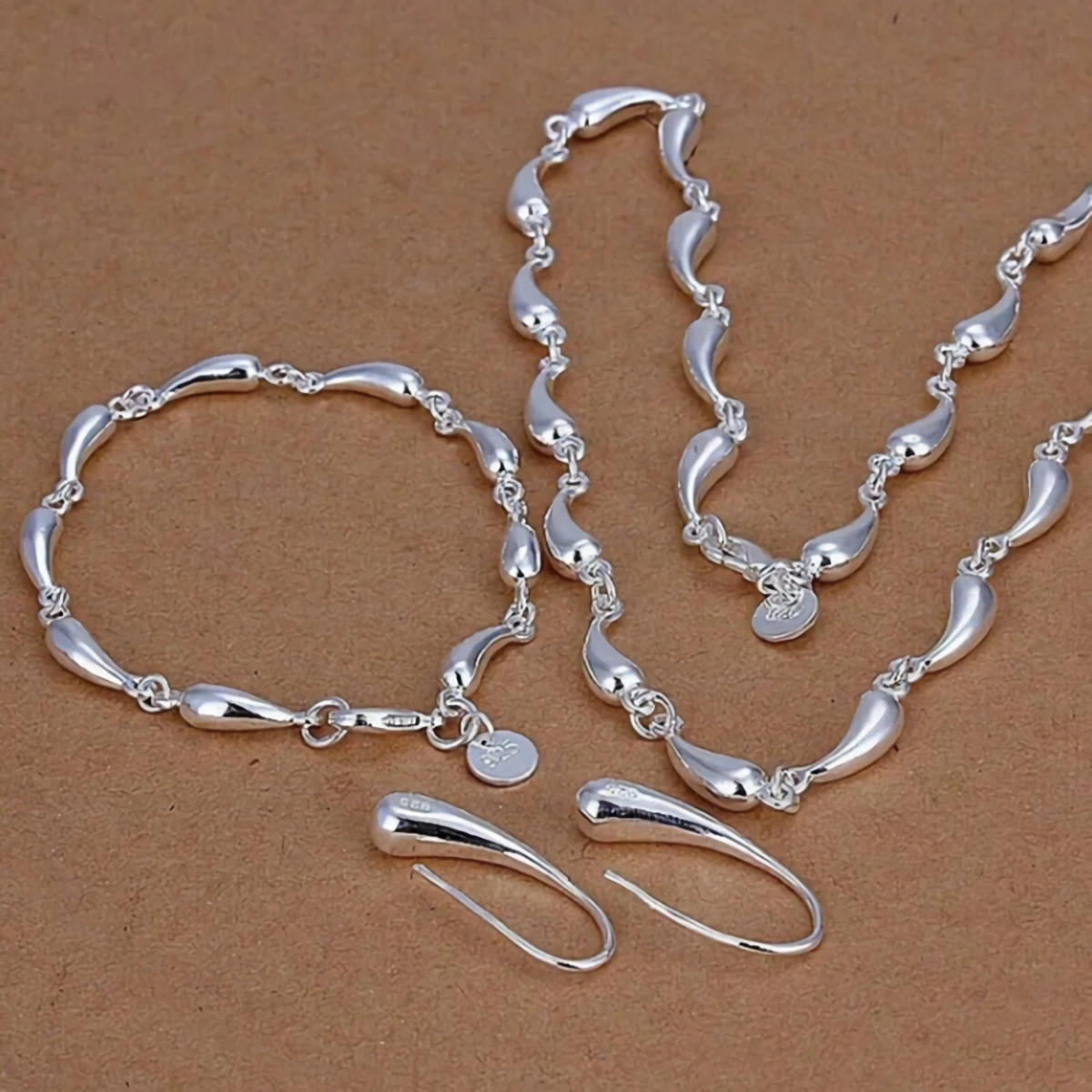 

Luxury original 925 Sterling silver fine water drop necklace earrings bracelet jewelry set for women Fashion party wedding gifts