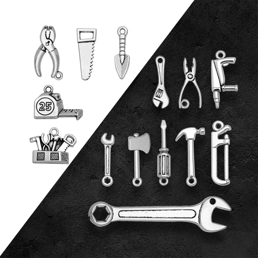 

Antique Silver Plated Wrench Screwdriver Axe Hammer Charms Saw Pliers Pendants For Diy Jewelry Making Findings Craft Wholesale