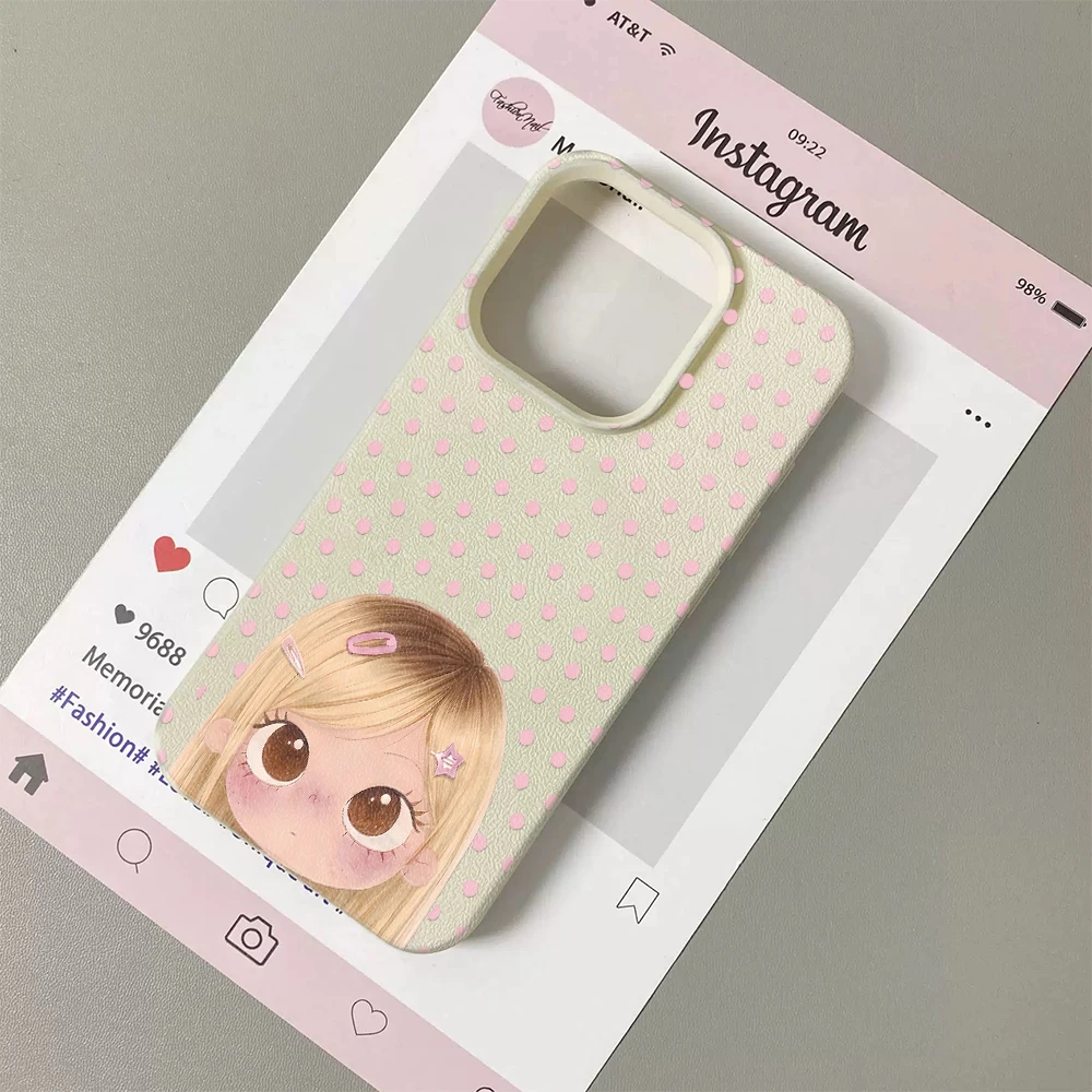 Фото Милый чехол для iPhone 11 12 13 14 15 16 17 Pro Max Plus Air с креативным дизайном в горошек для блондинок, мягкий чехол из поликарбоната №4