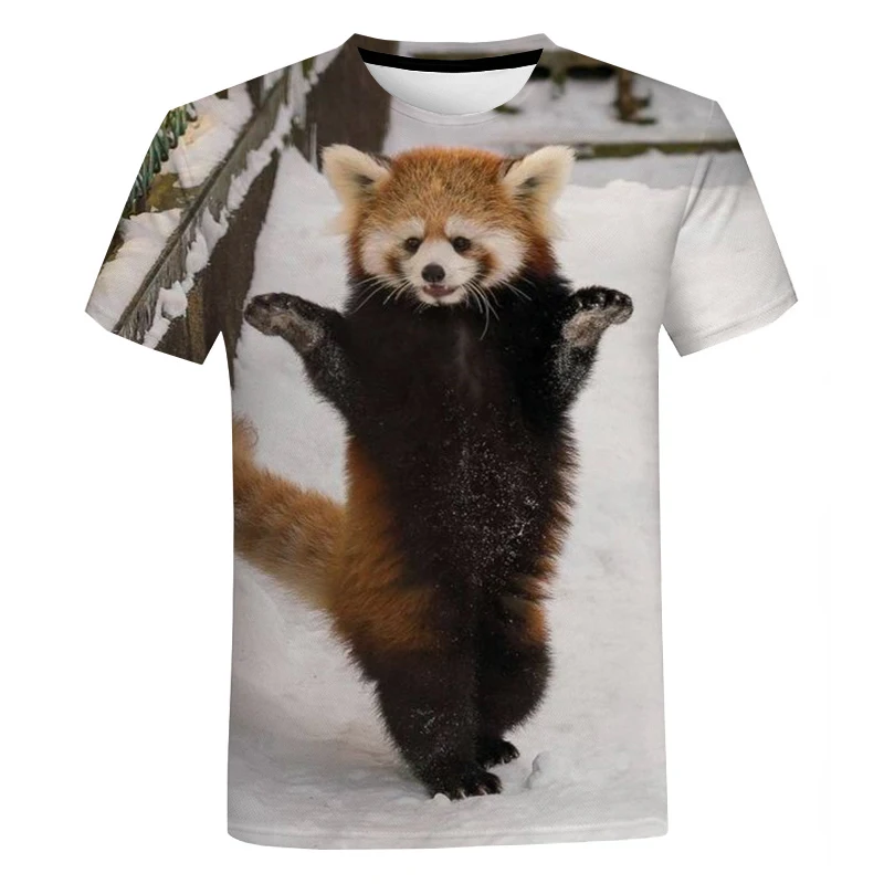 

Летняя мужская и женская футболка с 3D-принтом Ailurus Fulgens, уличный Топ Harajuku с круглым вырезом, модная повседневная футболка большого размера