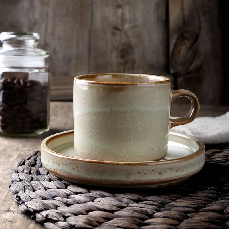 

American Retro Coffee Cup Creative Ceramic Latte Garland Cups Simple Couple Coffee Mug Saucer With Spoon Sets Drink Ware
