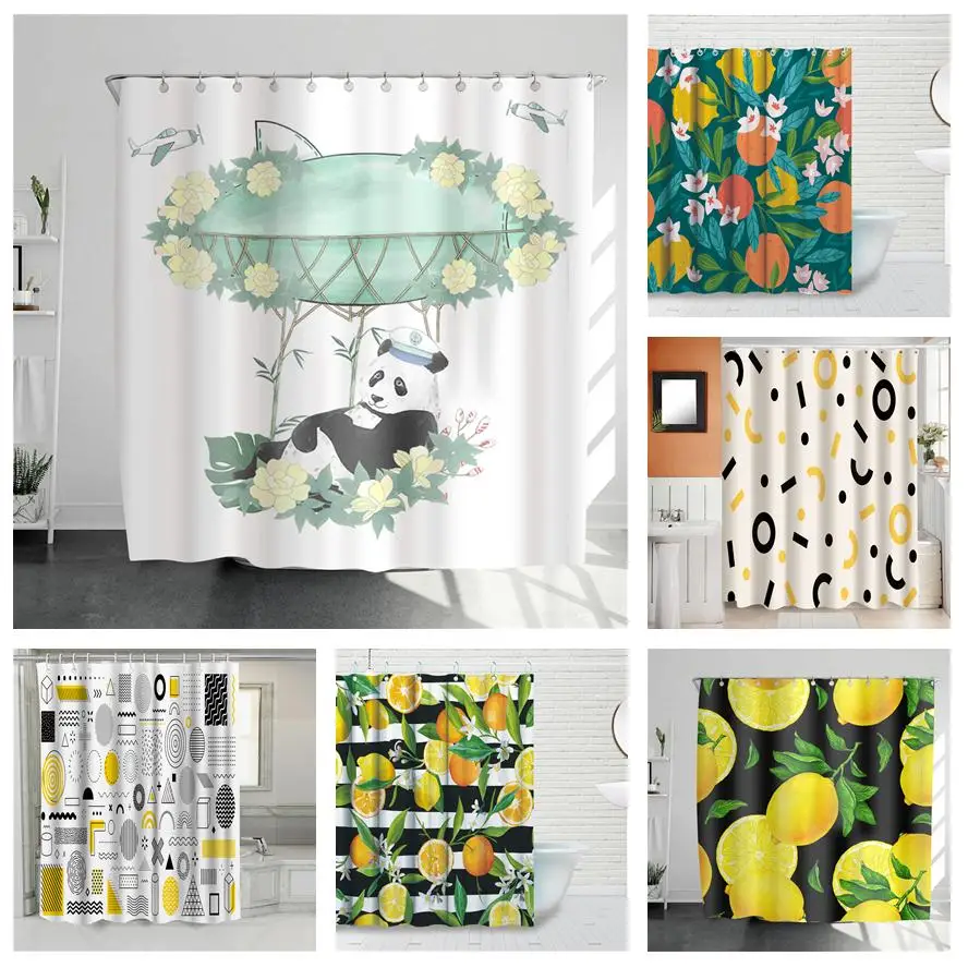

Fresh Design Lemon Bathroom Curtain With Hook Pastel Polyester Waterproof Shower Curtain With Hook